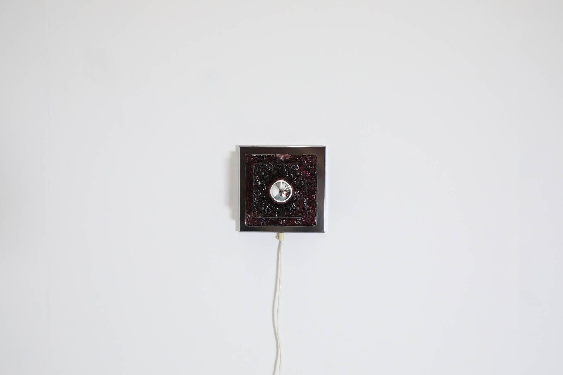 Dutch Geometric Wall or Ceiling Sconce with Layered Amethyst Glass on Chrome base For Sale
