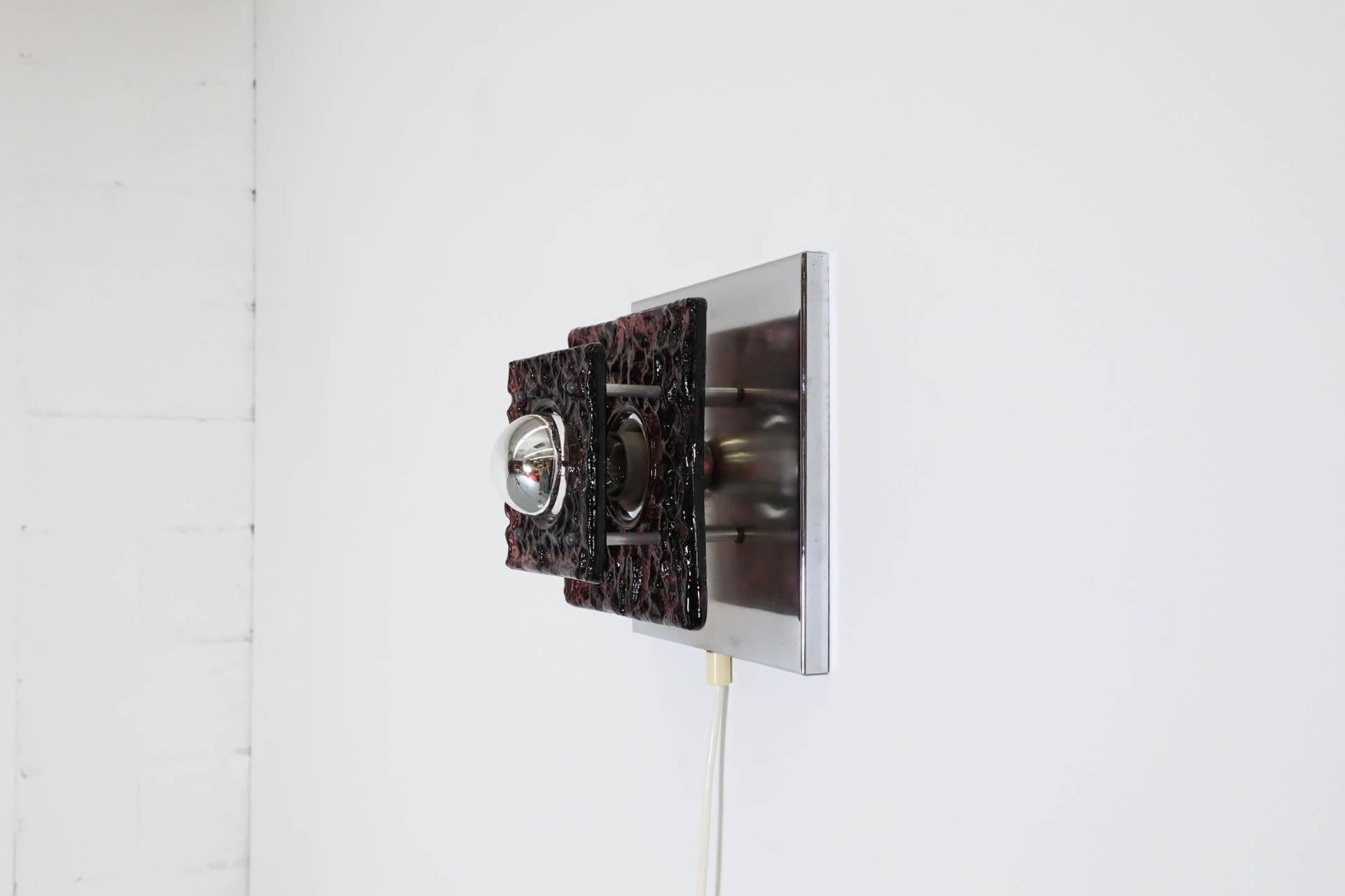 Geometric Wall or Ceiling Sconce with Layered Amethyst Glass on Chrome base In Good Condition For Sale In Los Angeles, CA
