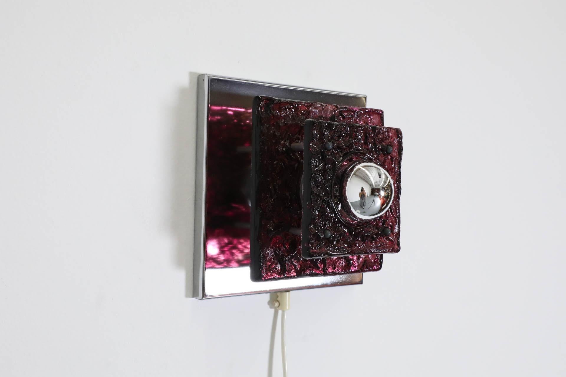 20th Century Geometric Wall or Ceiling Sconce with Layered Amethyst Glass on Chrome base For Sale