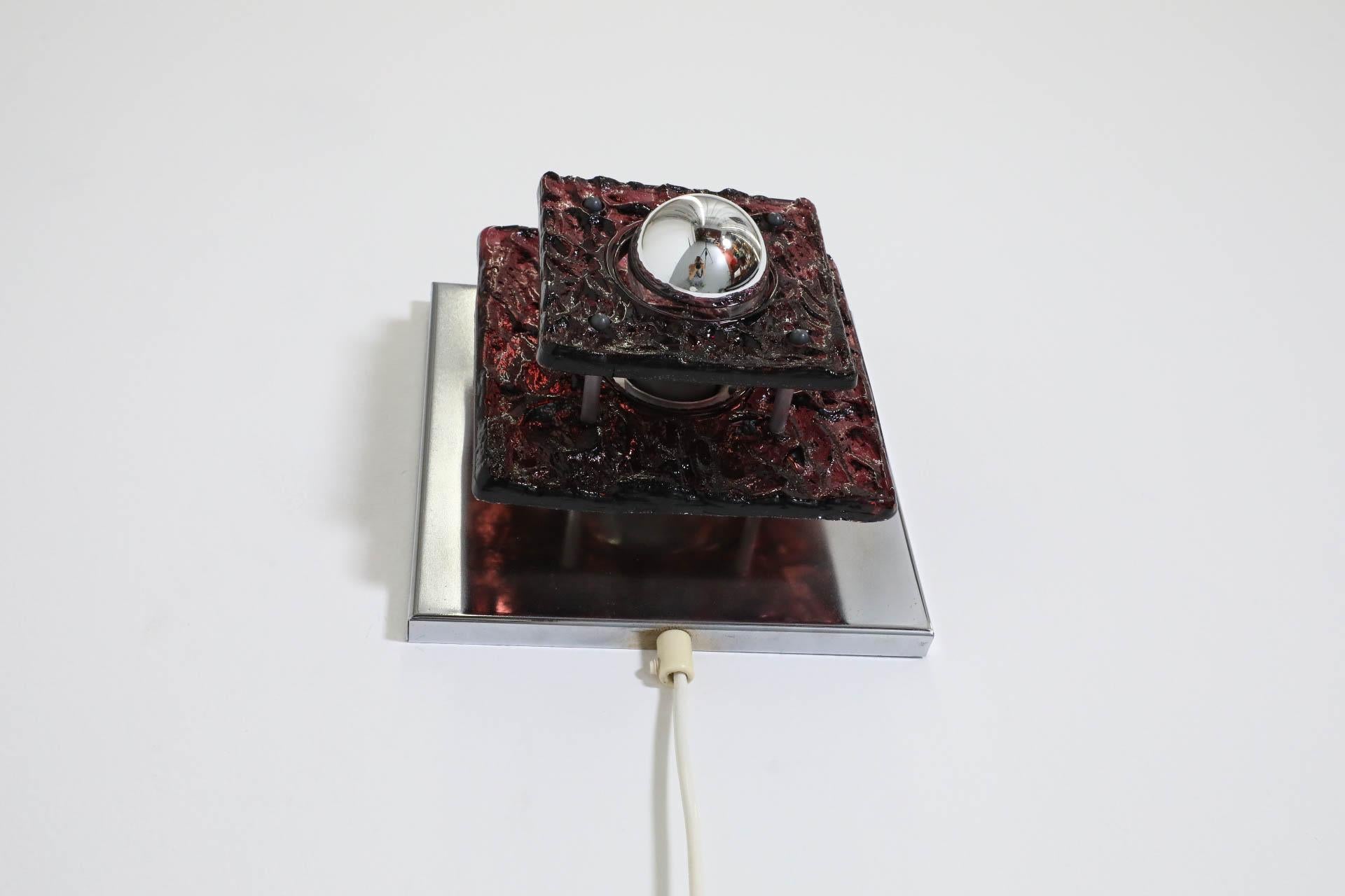 Geometric Wall or Ceiling Sconce with Layered Amethyst Glass on Chrome base For Sale 1