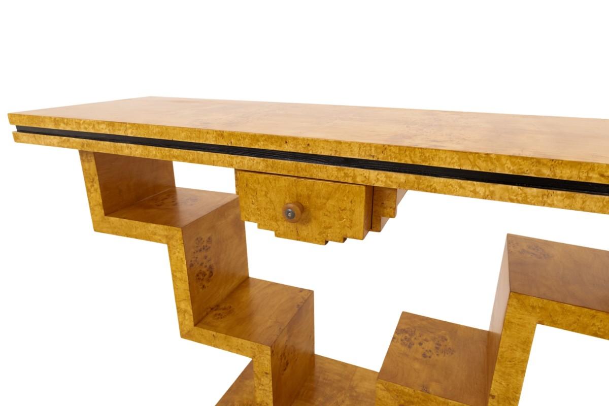 Polacco Consolle geometrica in radica di noce in stile Art Déco. in vendita