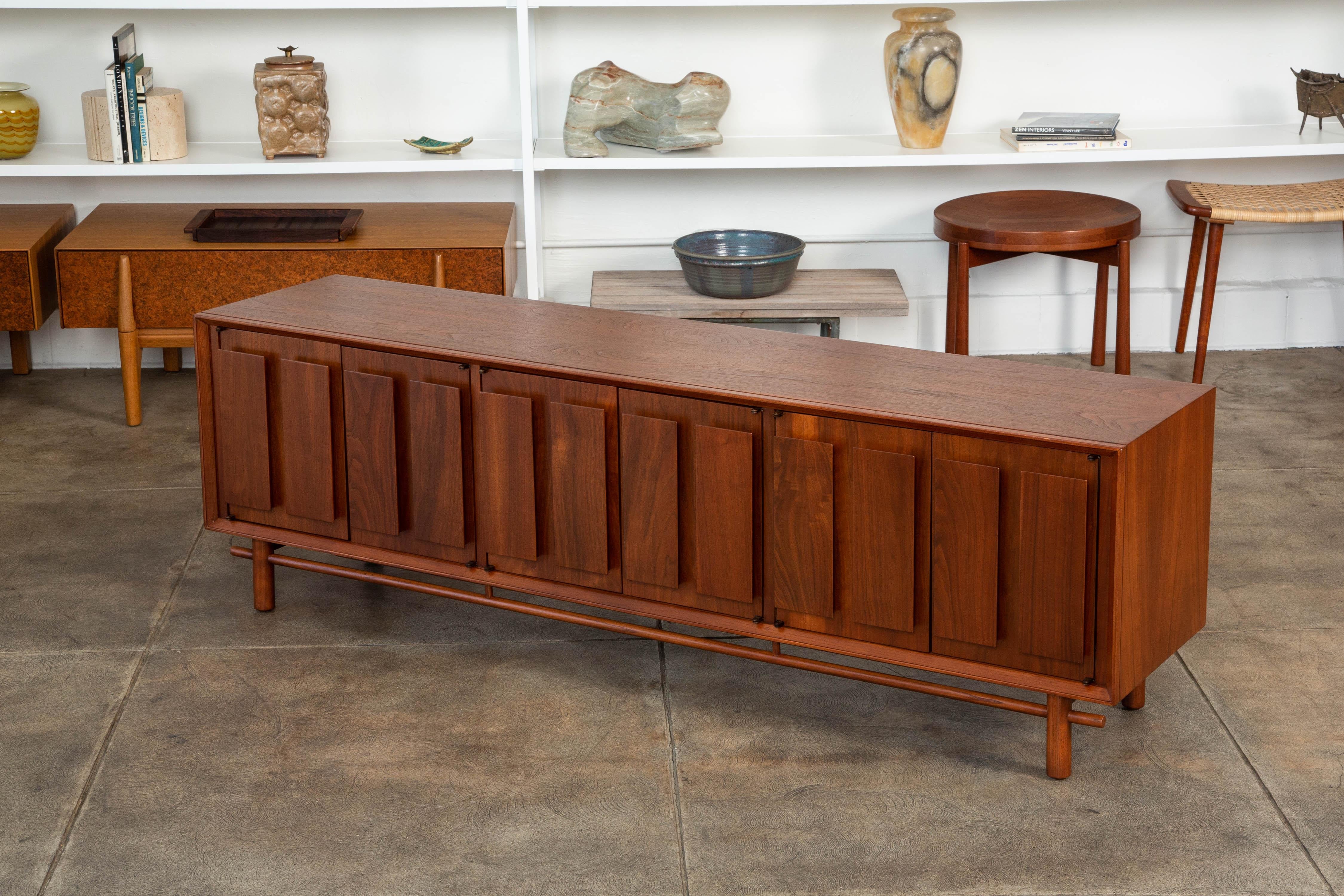 Mid-Century Modern Geometric Walnut Credenza by Lane