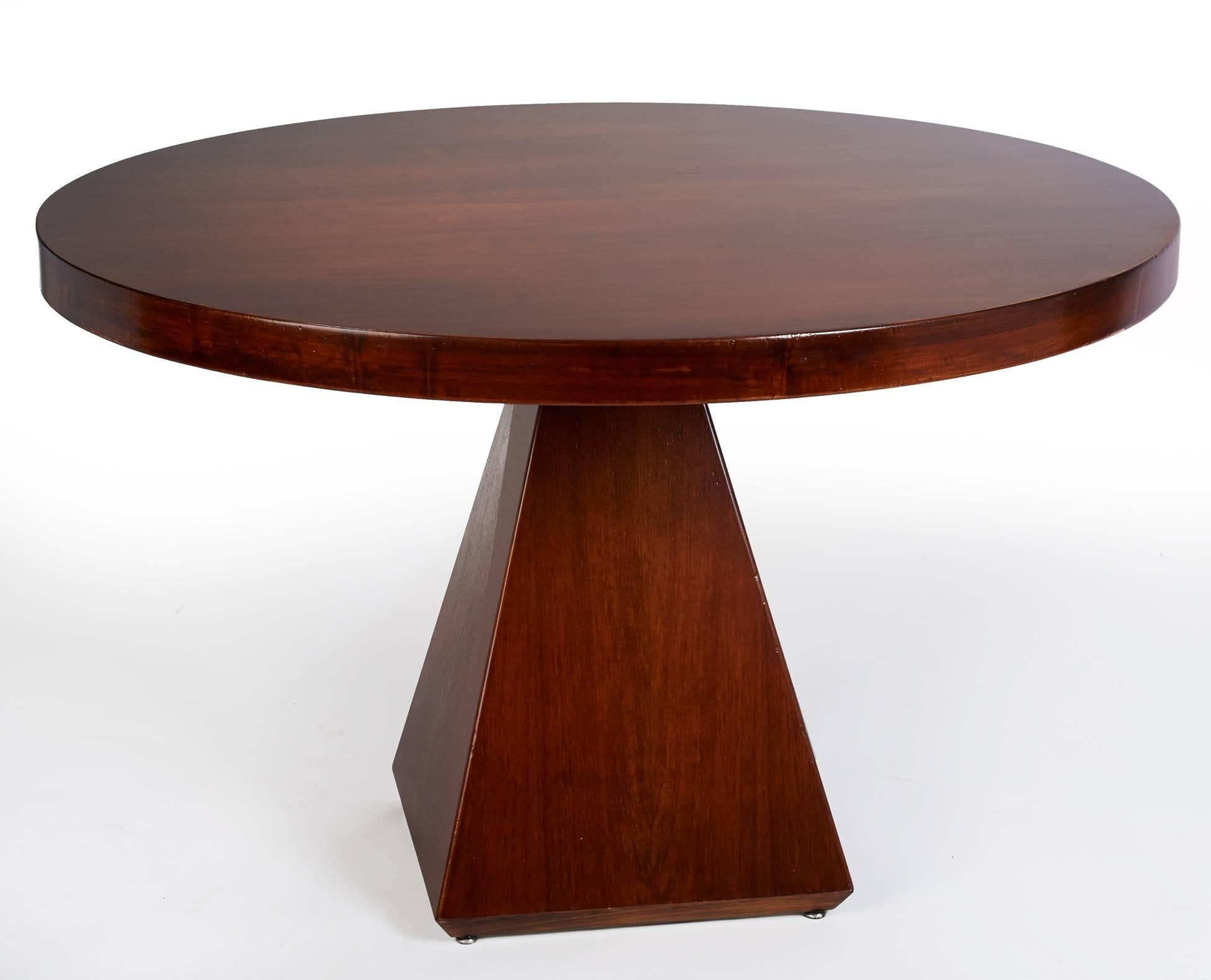 Italian Vittorio Introini: Geometric Walnut Dining Table with Round Top, Italy 1960's For Sale