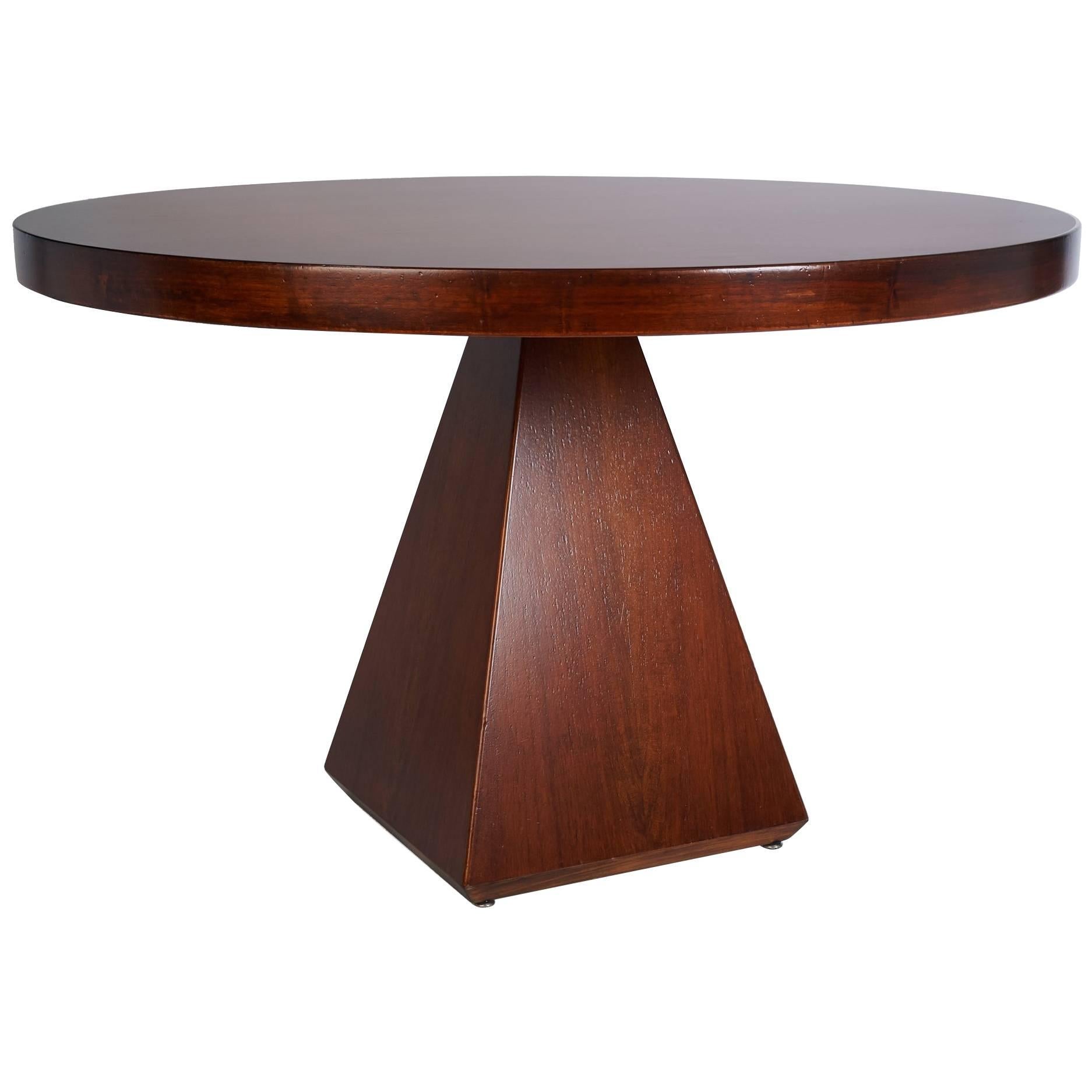 Vittorio Introini: Geometric Walnut Dining Table with Round Top, Italy 1960's