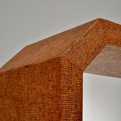 Geometric Waterfall Console Table with Woven Rattan Veneer