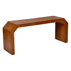 Geometric Waterfall Console Table with Woven Rattan Veneer