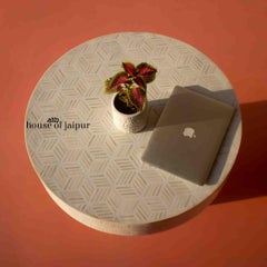 Geometric White Bone Inlay Coffee Table by House of Jaipur
