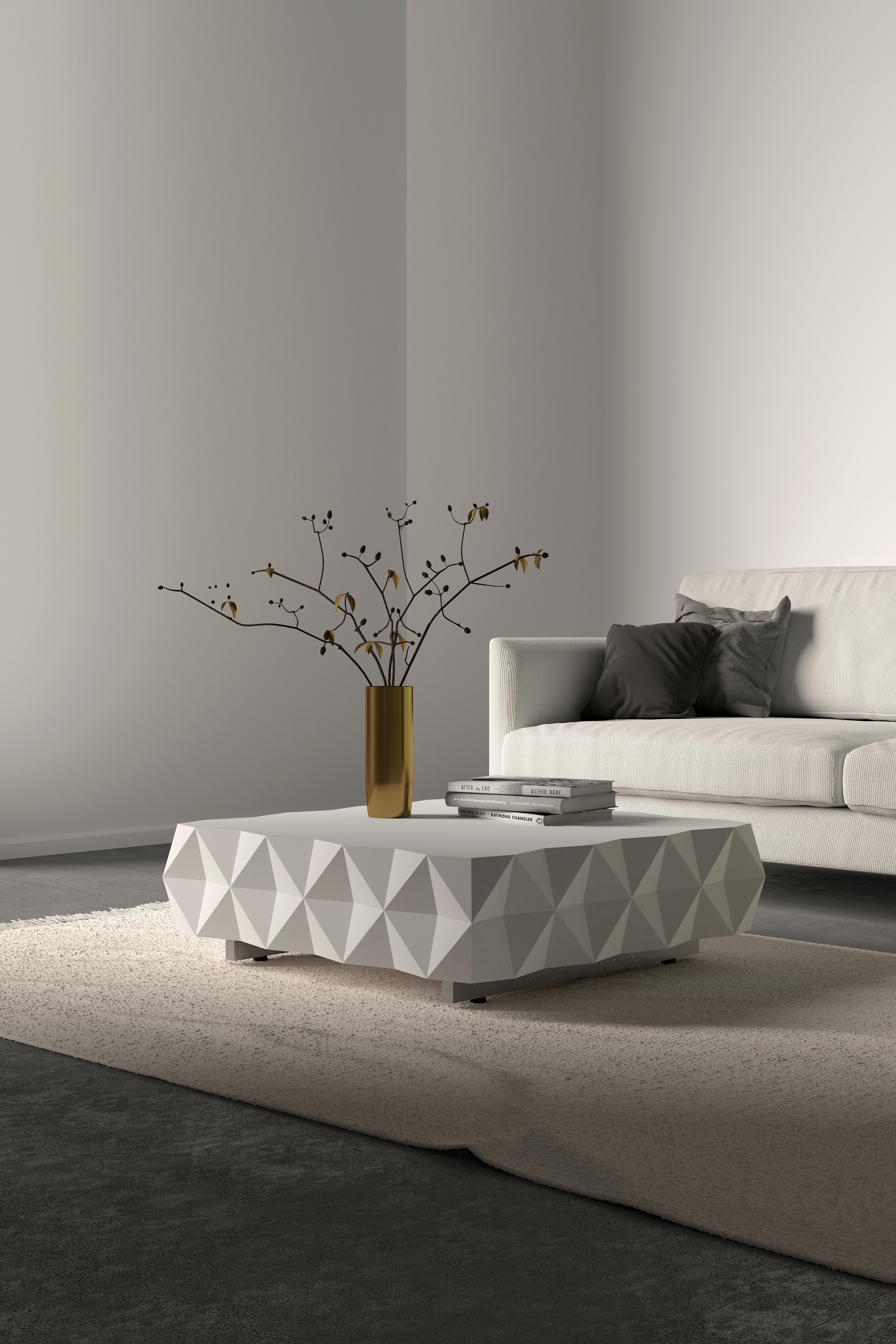 Mexican Rocky Coffee Table, Geometric Coffee Table in White by Joel Escalona For Sale