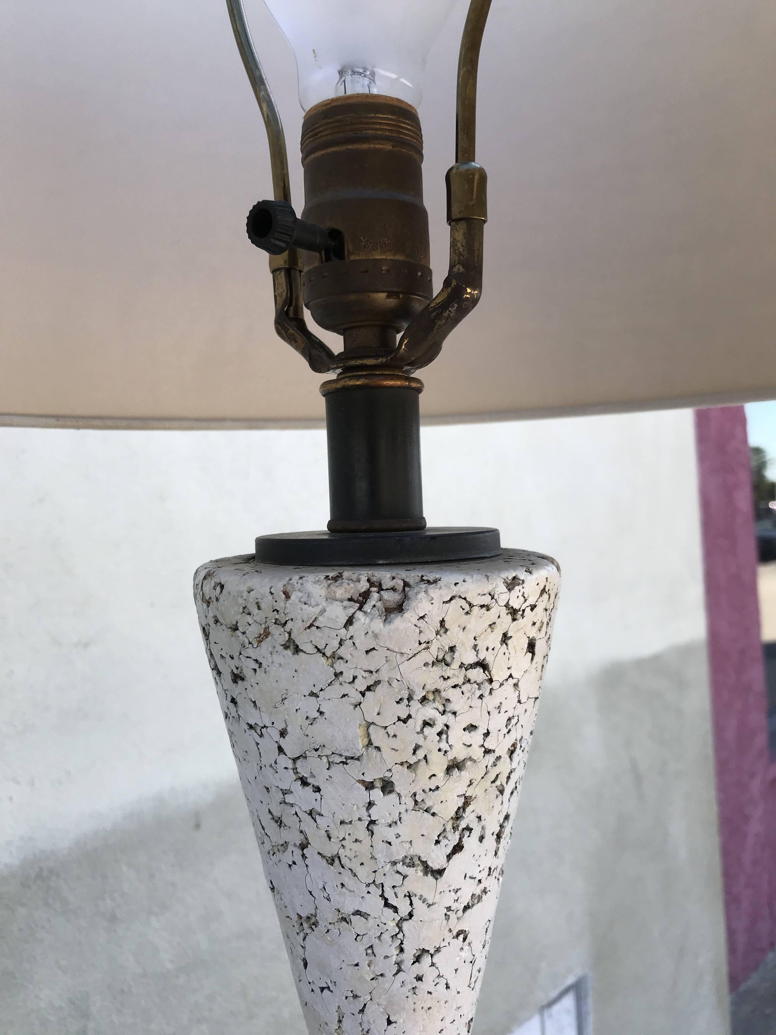 Mid-Century Modern Geometric White Cork Table Lamp