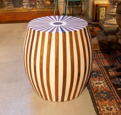 Geometric White Resin and Wood Side Table or Stool