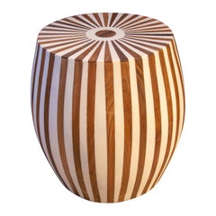 Geometric White Resin and Wood Side Table or Stool