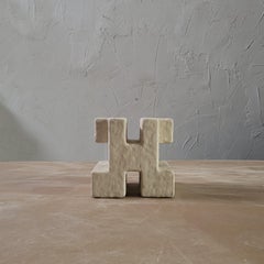 Sculpture géométrique blanche contemporaine bois organique plâtre HYPERCUBE II