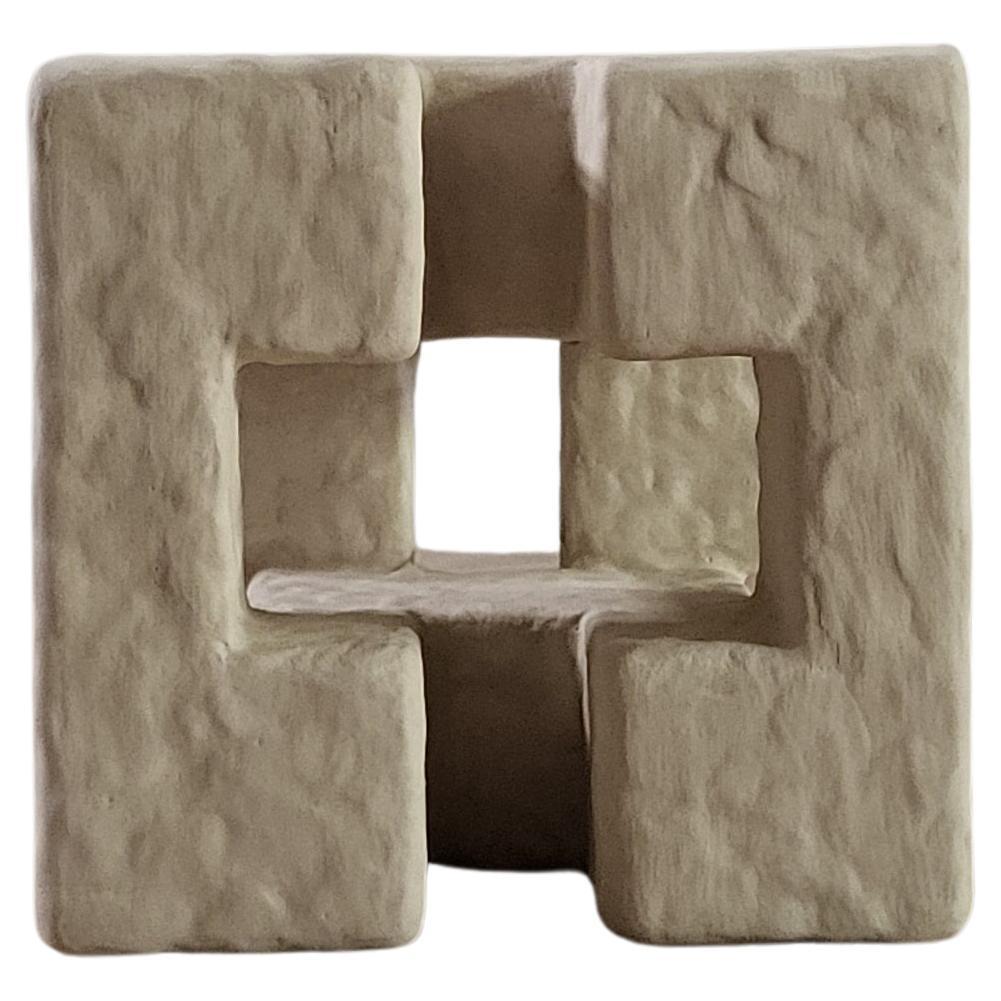 Geometric white Sculpture contemporary wood organic plaster HYPERCUBE II