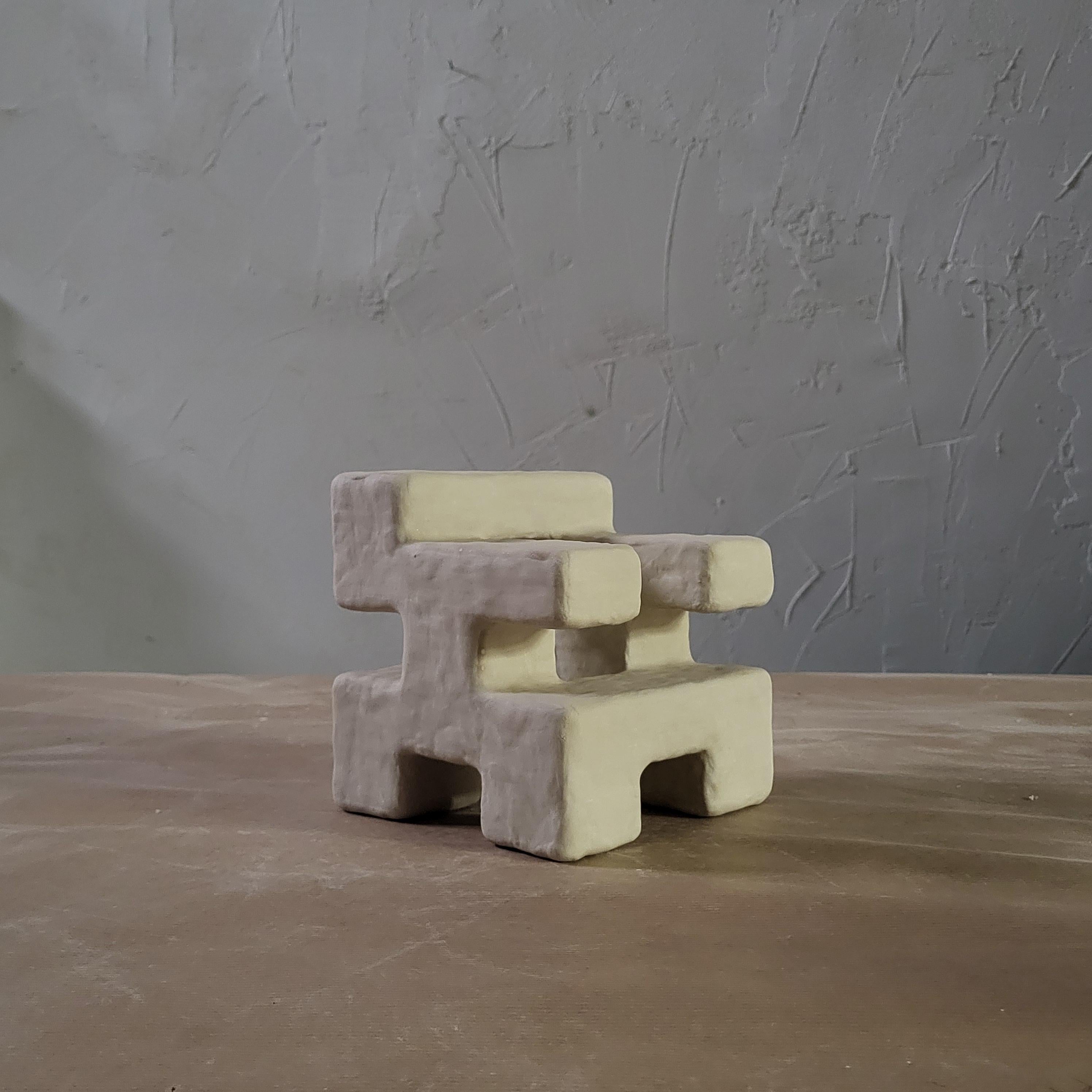 Spanish Geometric white Sculpture contemporary wood organic plaster HYPERCUBE III For Sale
