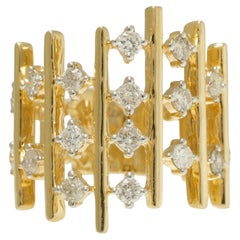 Geometric Wide Natural Diamond Band Ring in 14K Solid Gold (Certified)