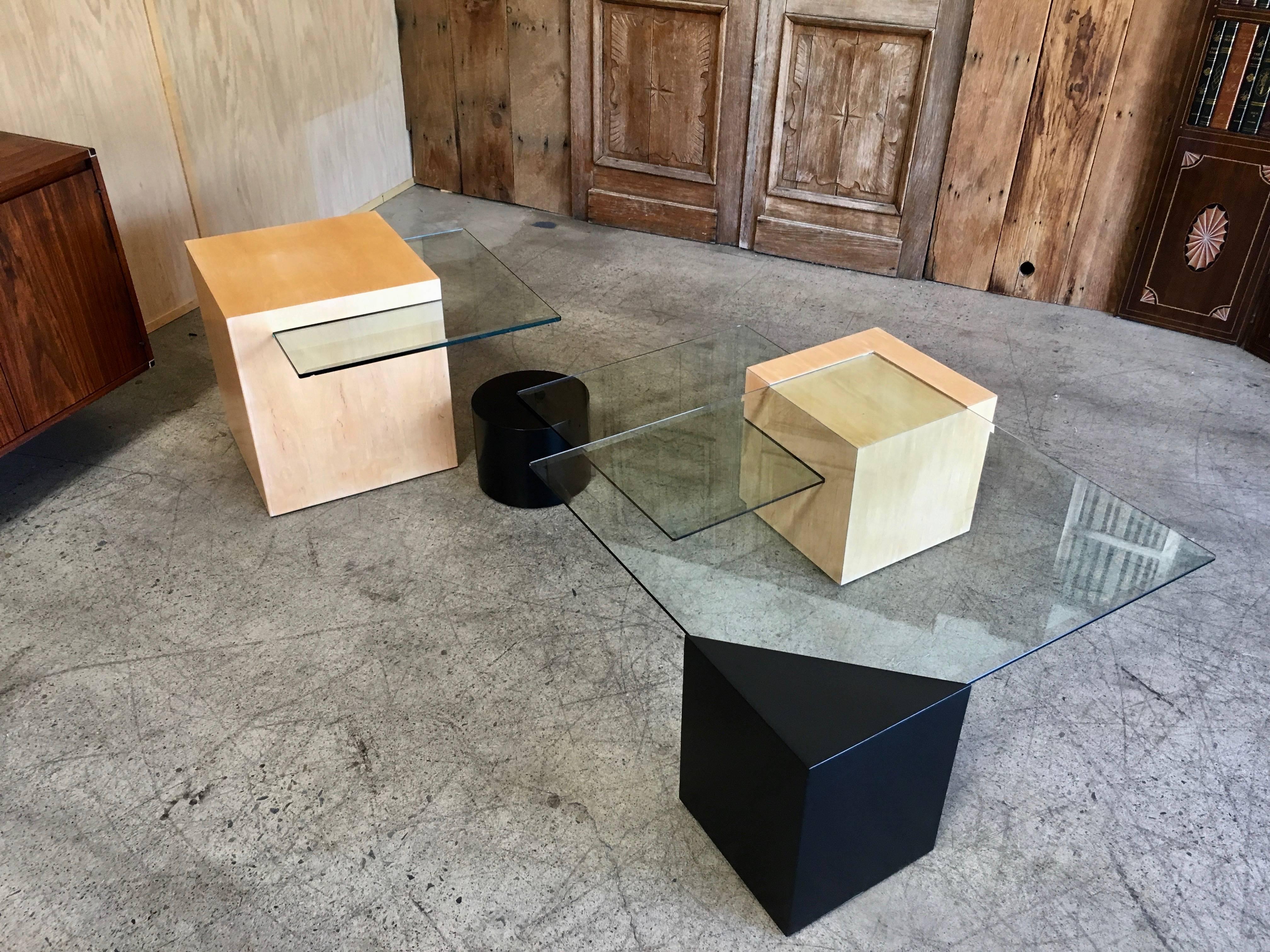 Geometric wood and Glass Multi-Level Coffee Table 2