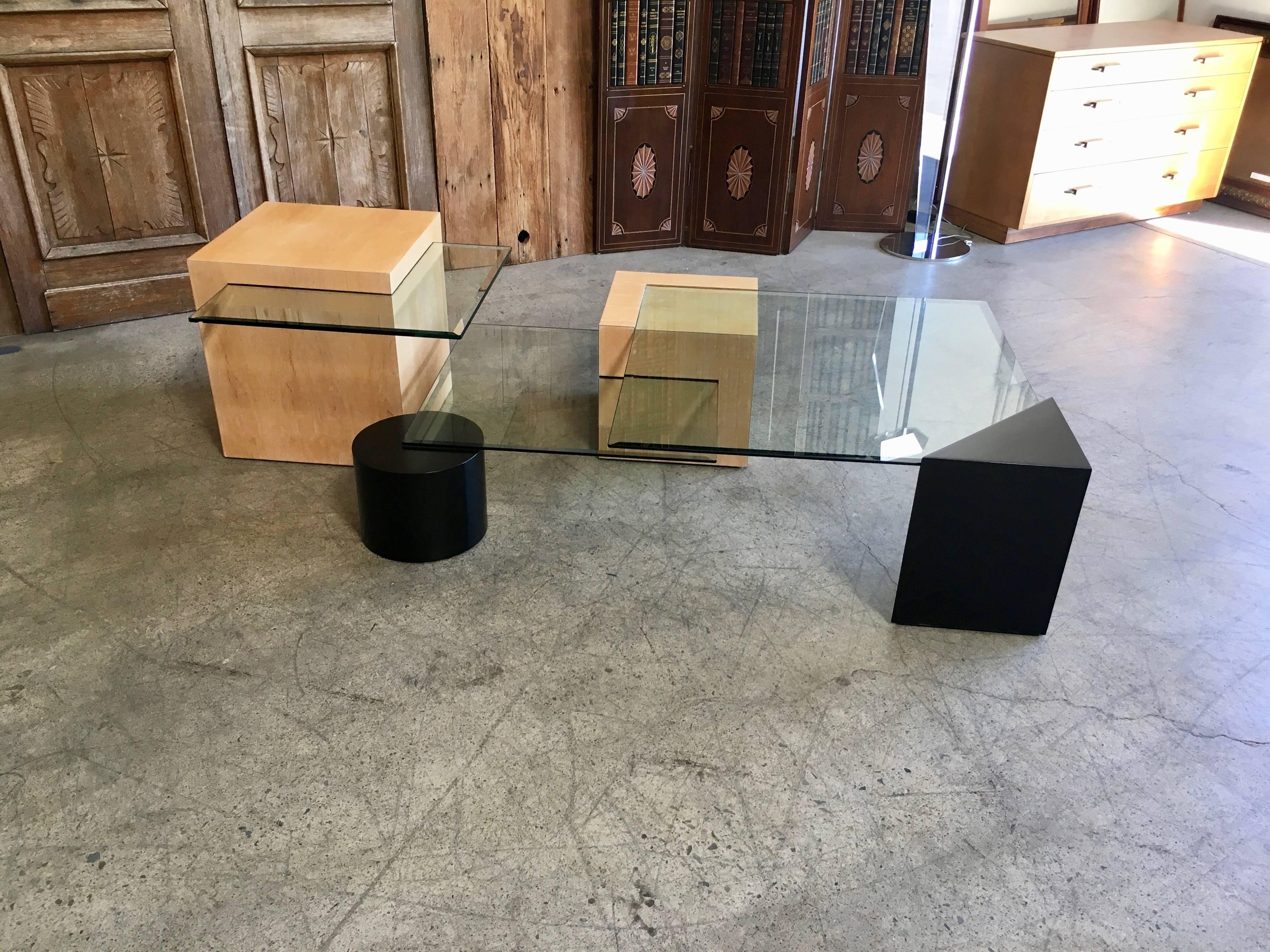 Geometric wood and Glass Multi-Level Coffee Table 3
