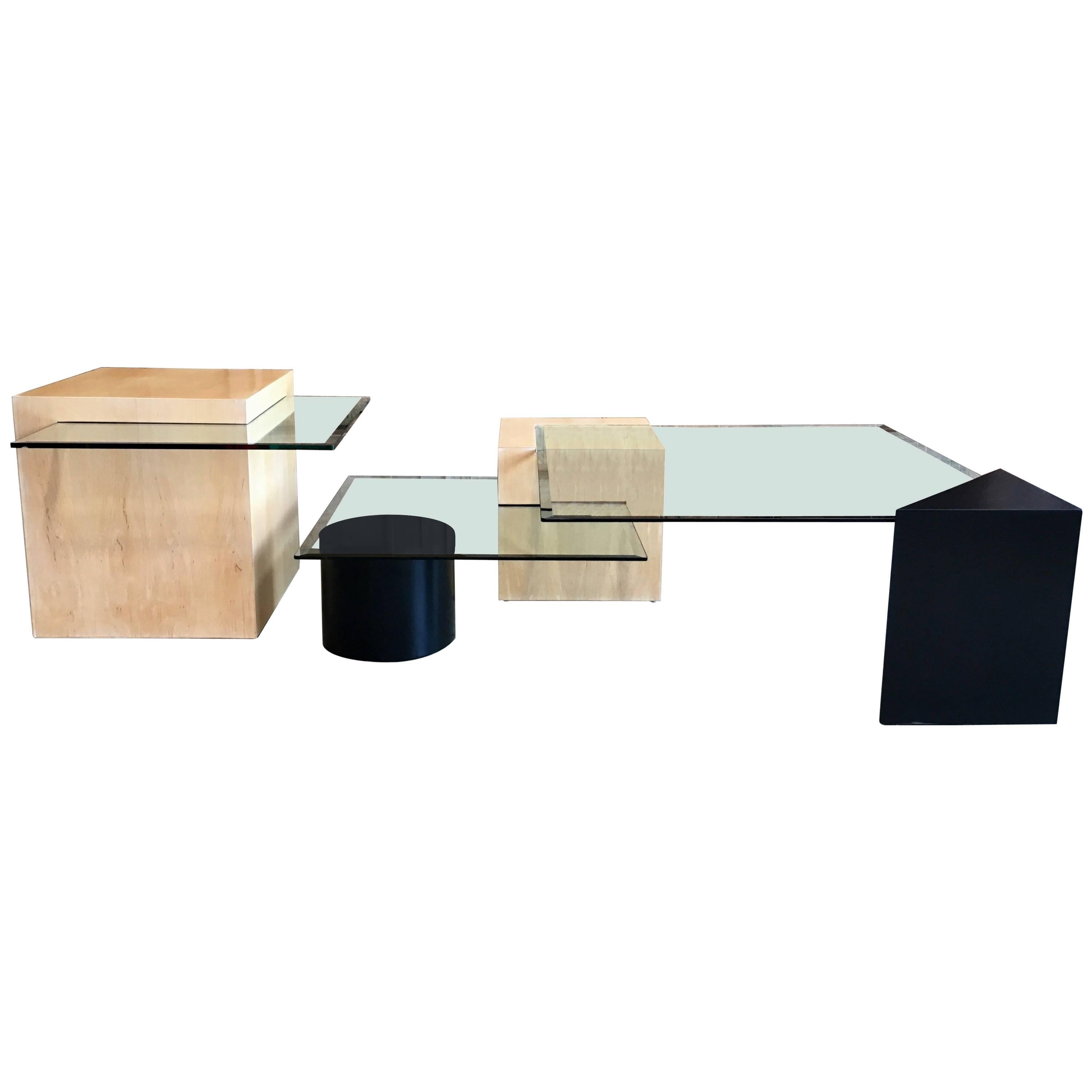 Geometric wood and Glass Multi-Level Coffee Table