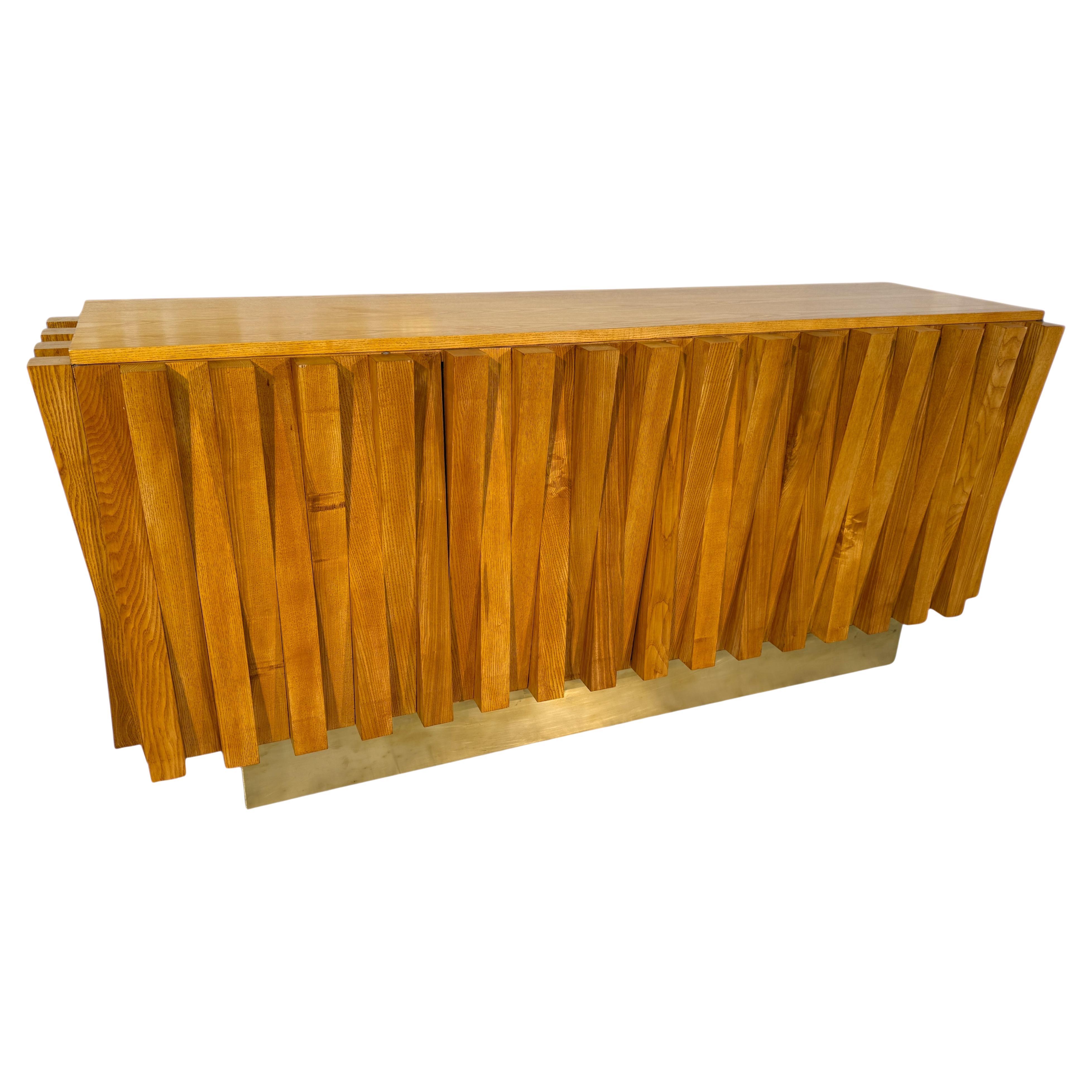 Geometric Wood Credenza with Brass Base