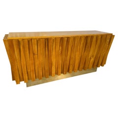 Geometric Wood Credenza with Brass Base