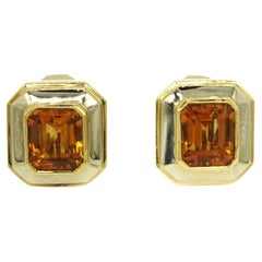 Vintage Geometrical 18k White and Yellow Gold Citrine Ear-Clips