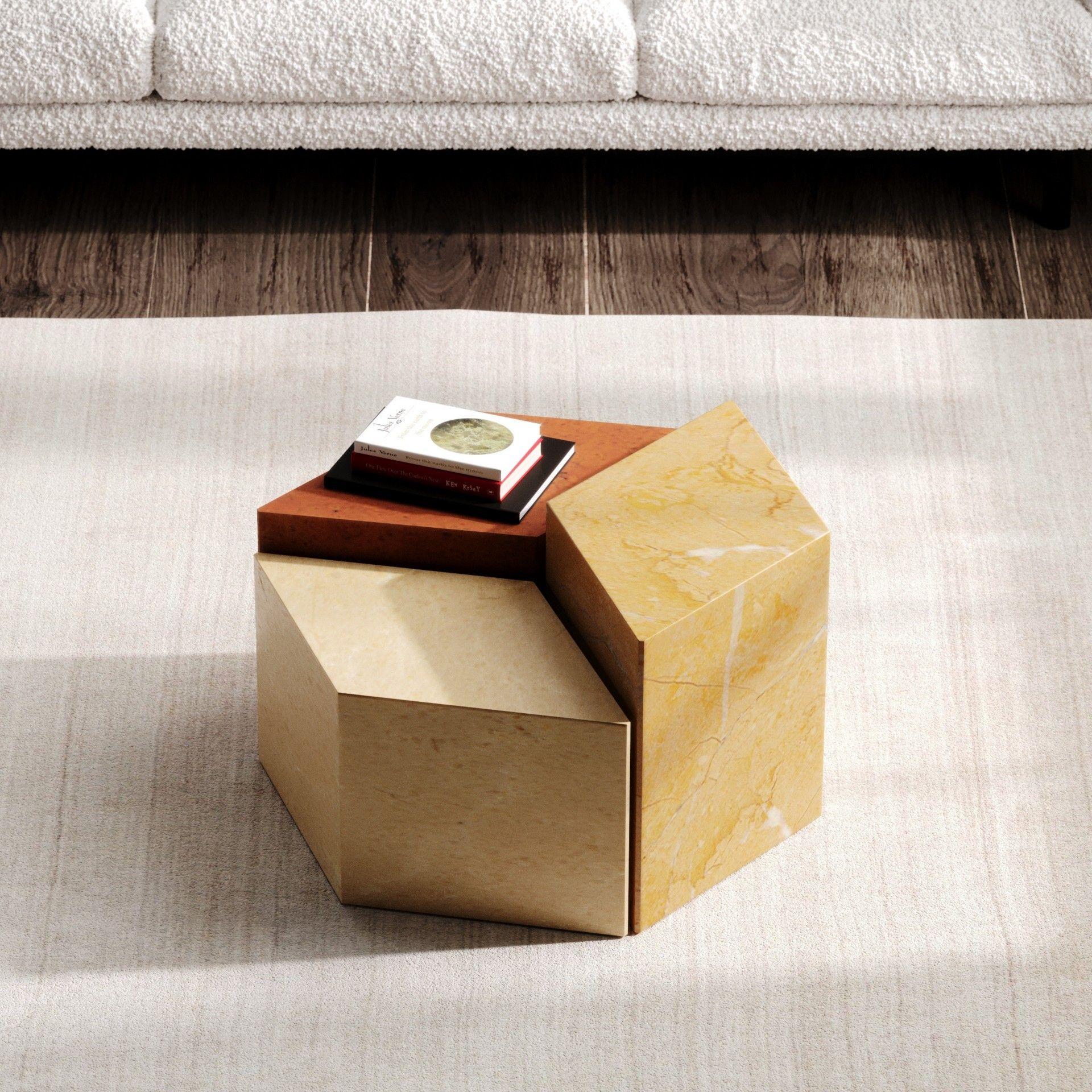 Ensemble de 3 tables basses en marbre aux couleurs géométriques en vente 5