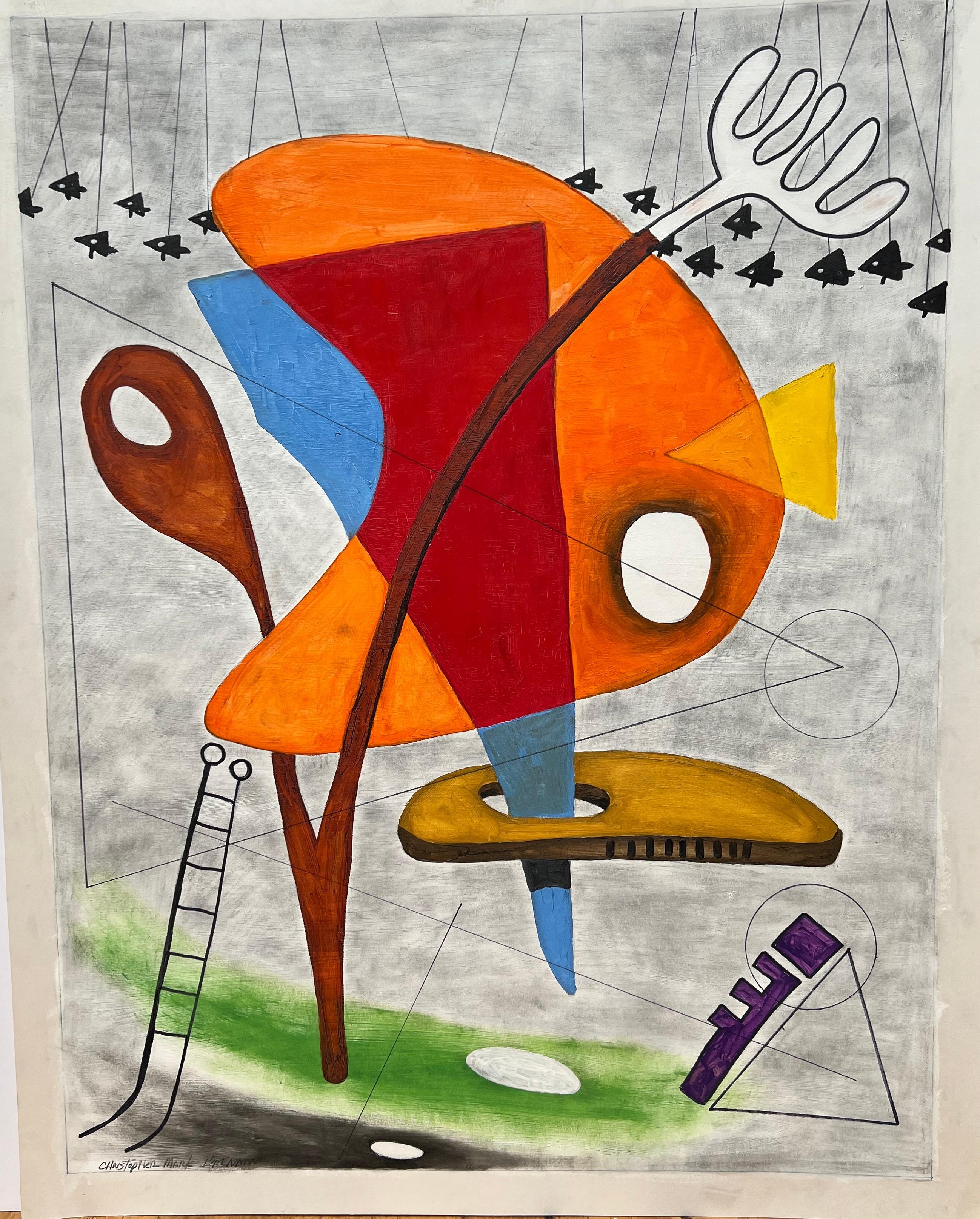 Painted Geometrical Abstraction Gouache by Christopher Mark Brennan For Sale
