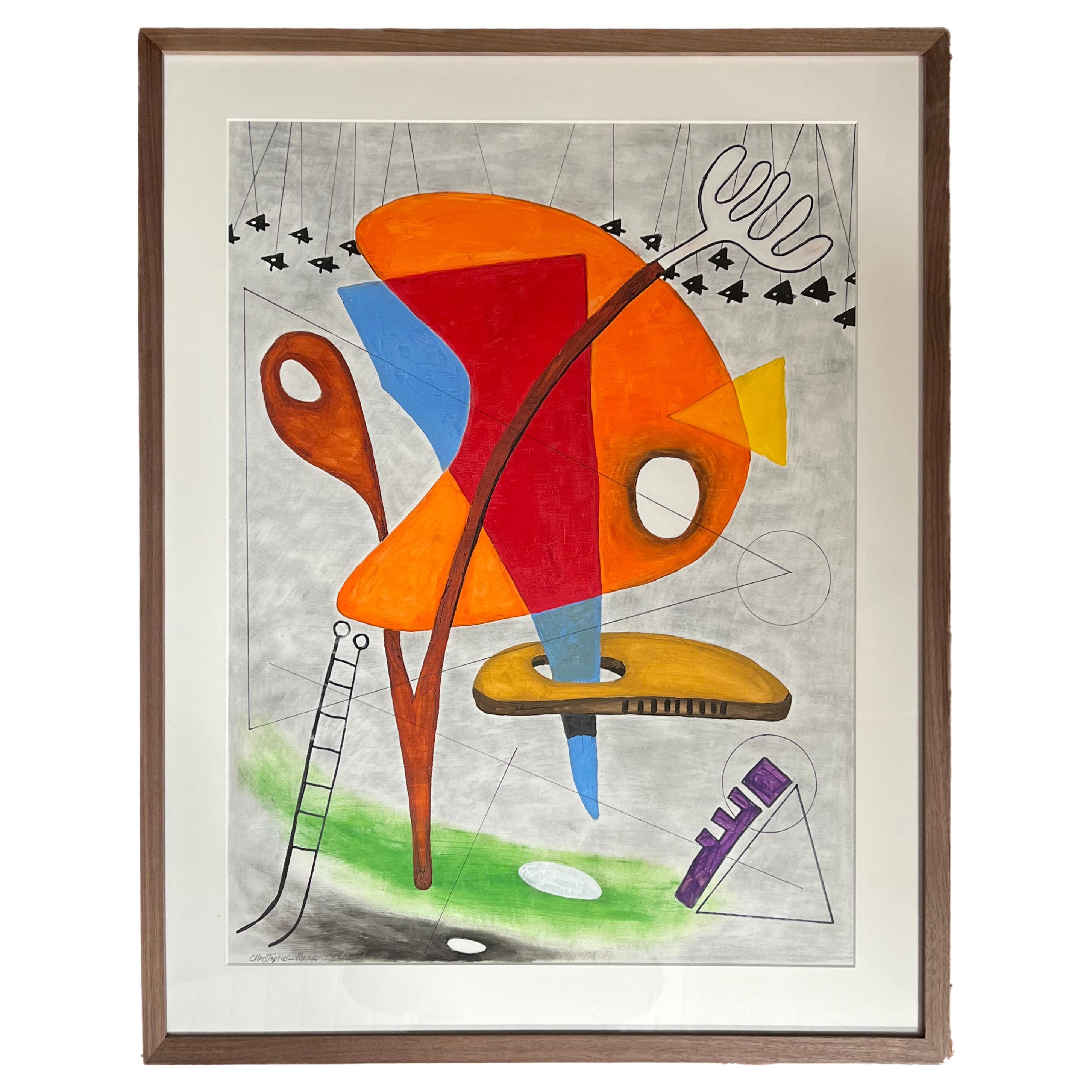 Geometrical Abstraction Gouache by Christopher Mark Brennan For Sale