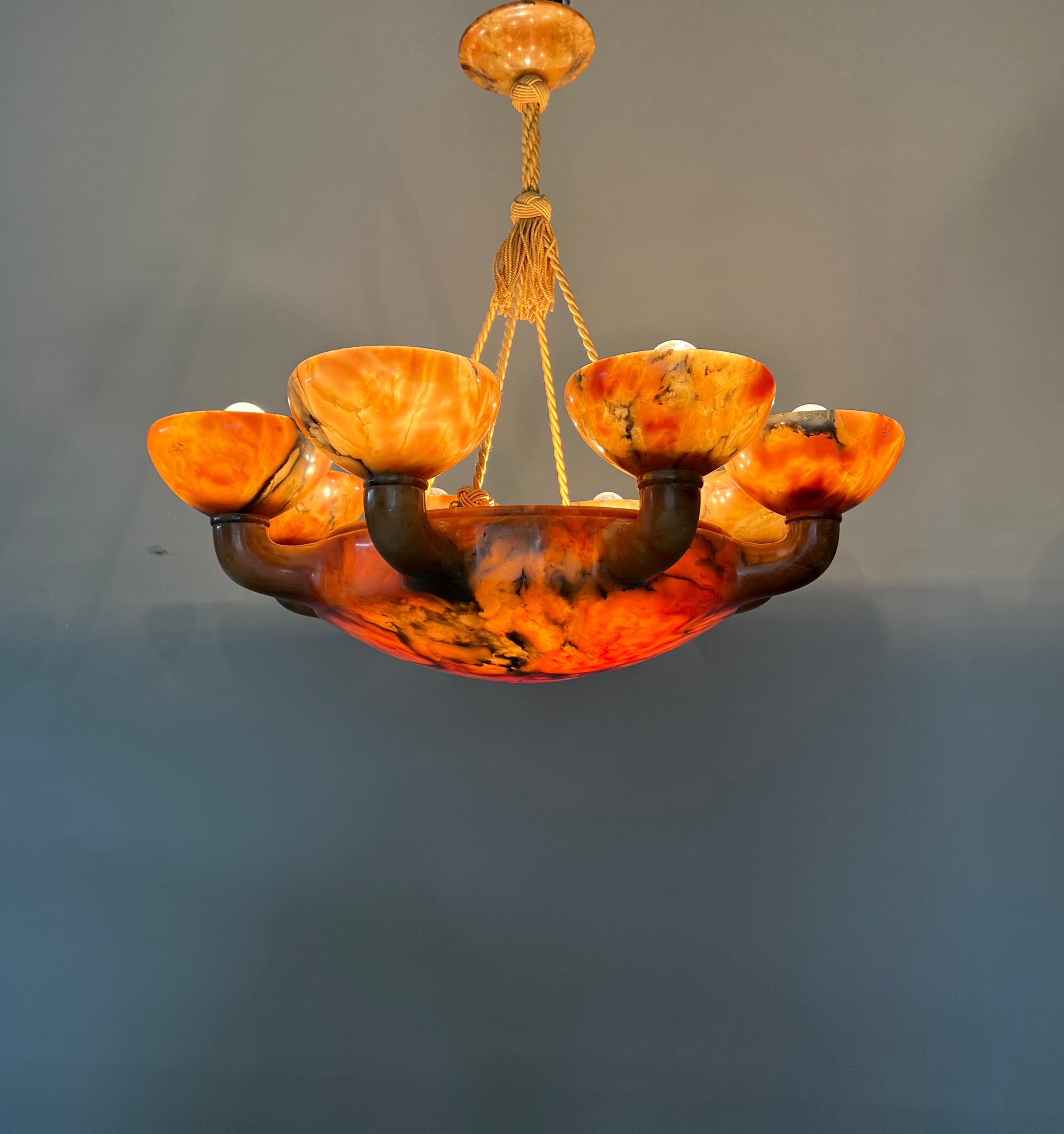 Striking & Extra Large Organic Shape Hand carved Alabaster Chandelier / Pendant For Sale 5