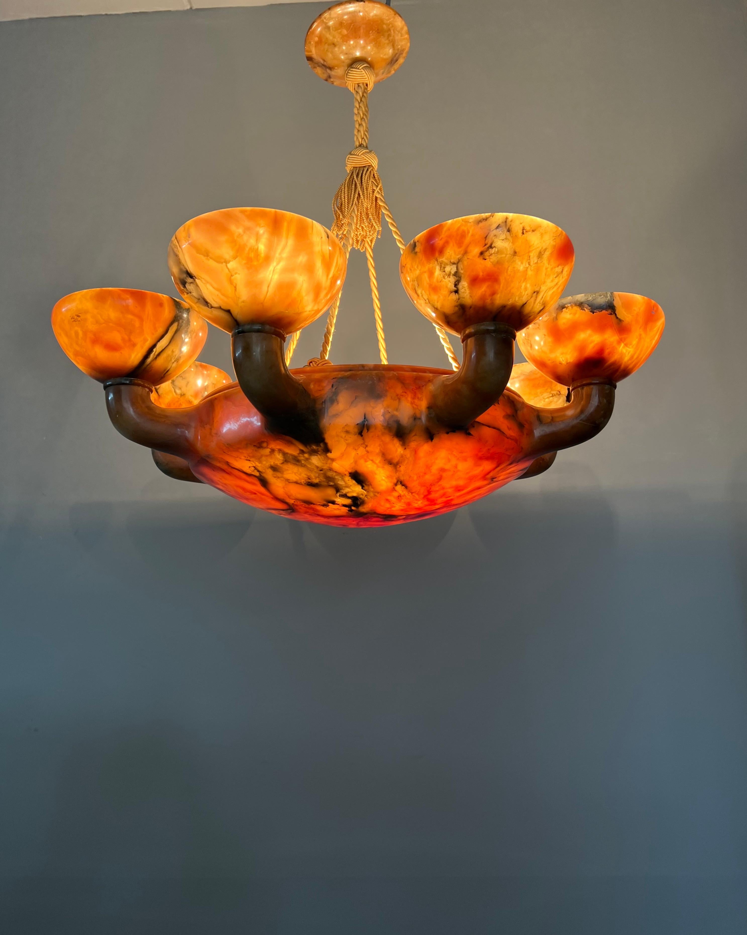 20th Century Striking & Extra Large Organic Shape Hand carved Alabaster Chandelier / Pendant For Sale