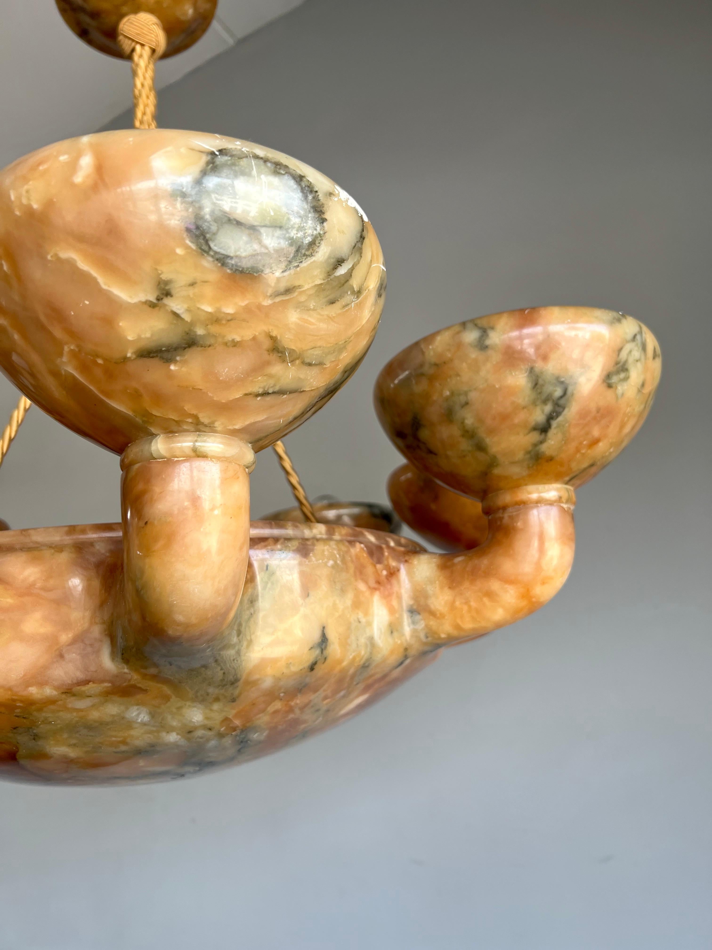 Striking & Extra Large Organic Shape Hand carved Alabaster Chandelier / Pendant For Sale 2