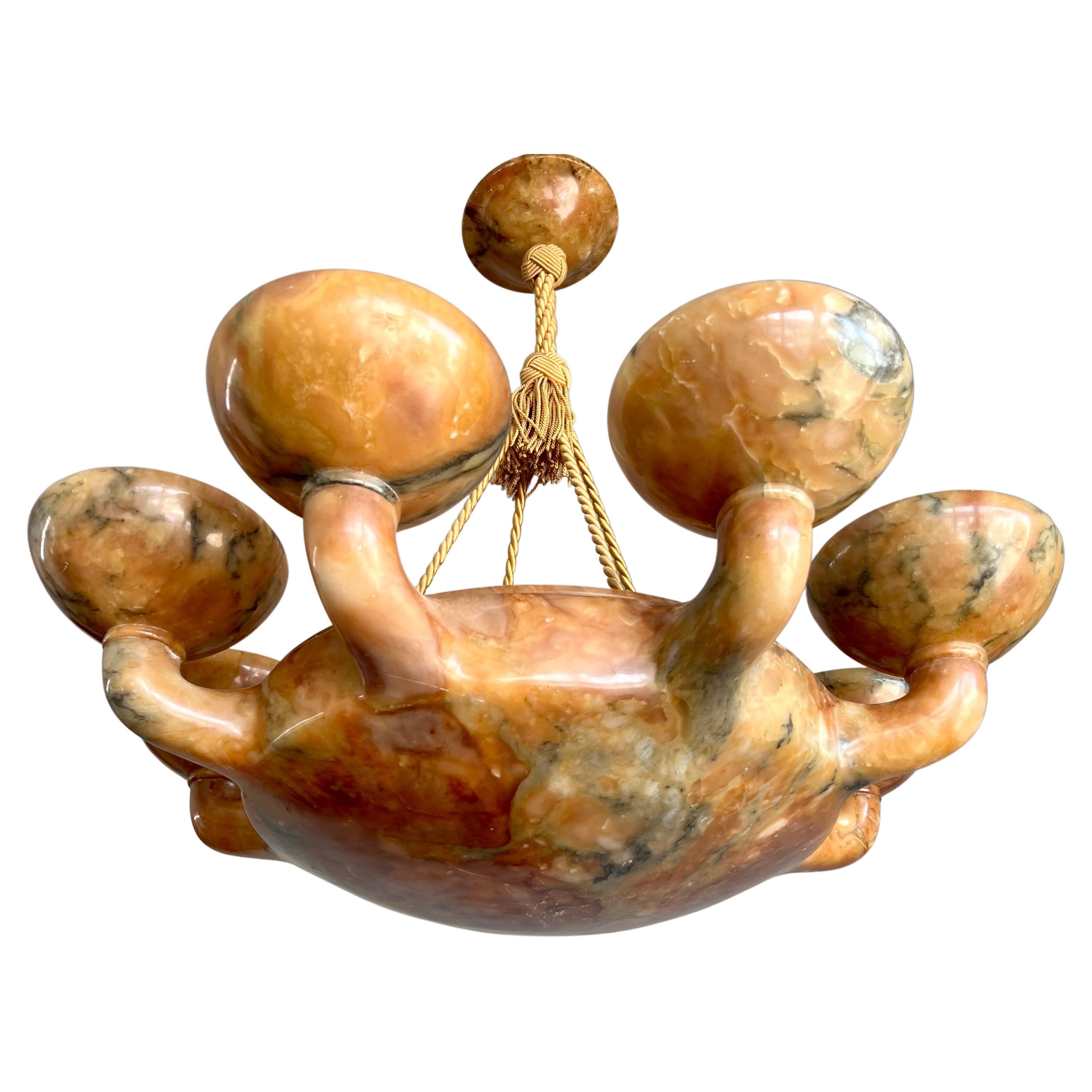 Striking & Extra Large Organic Shape Hand carved Alabaster Chandelier / Pendant For Sale