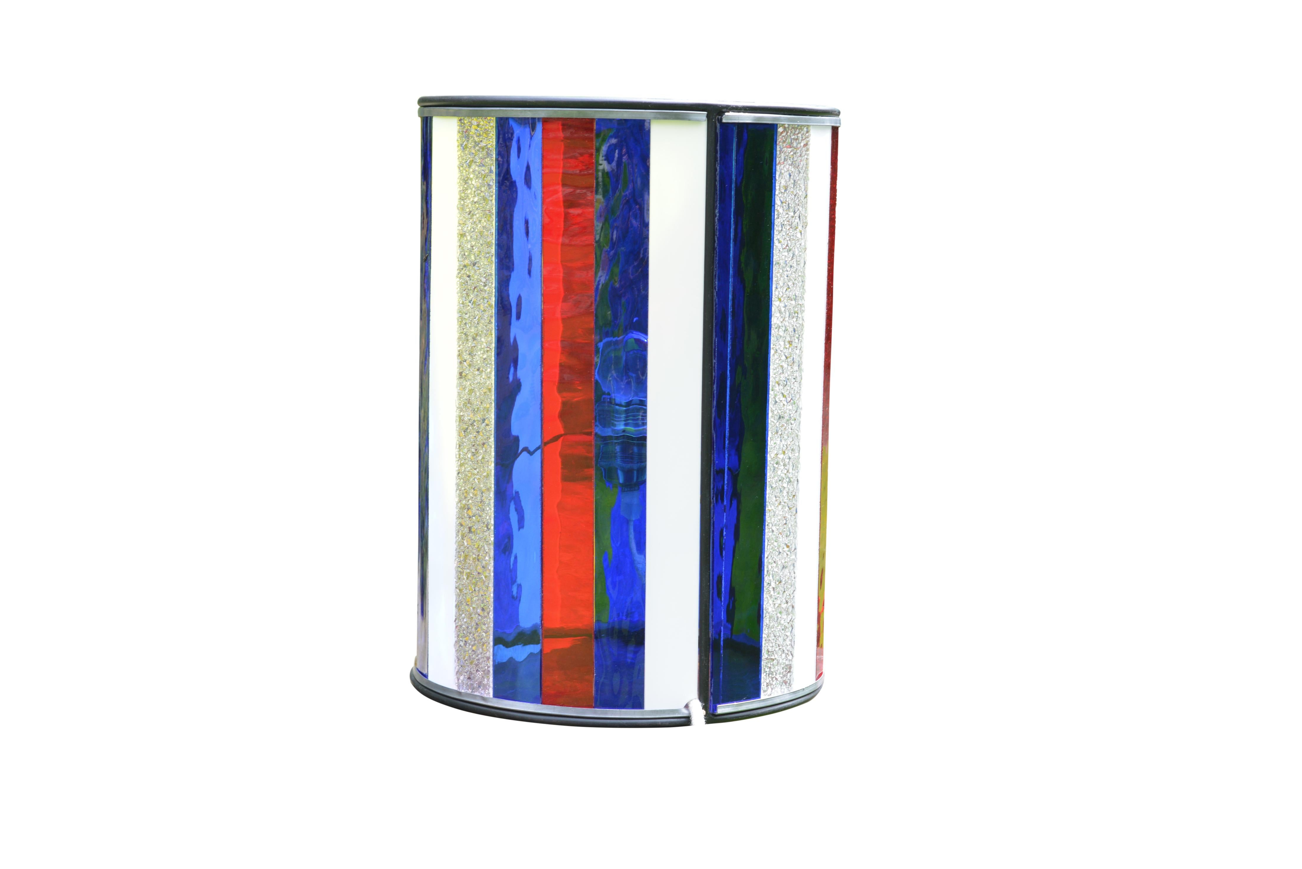 Contemporary Cylindrical Belgian Colored Glass Lamp Made by Local Bruges Artist For Sale