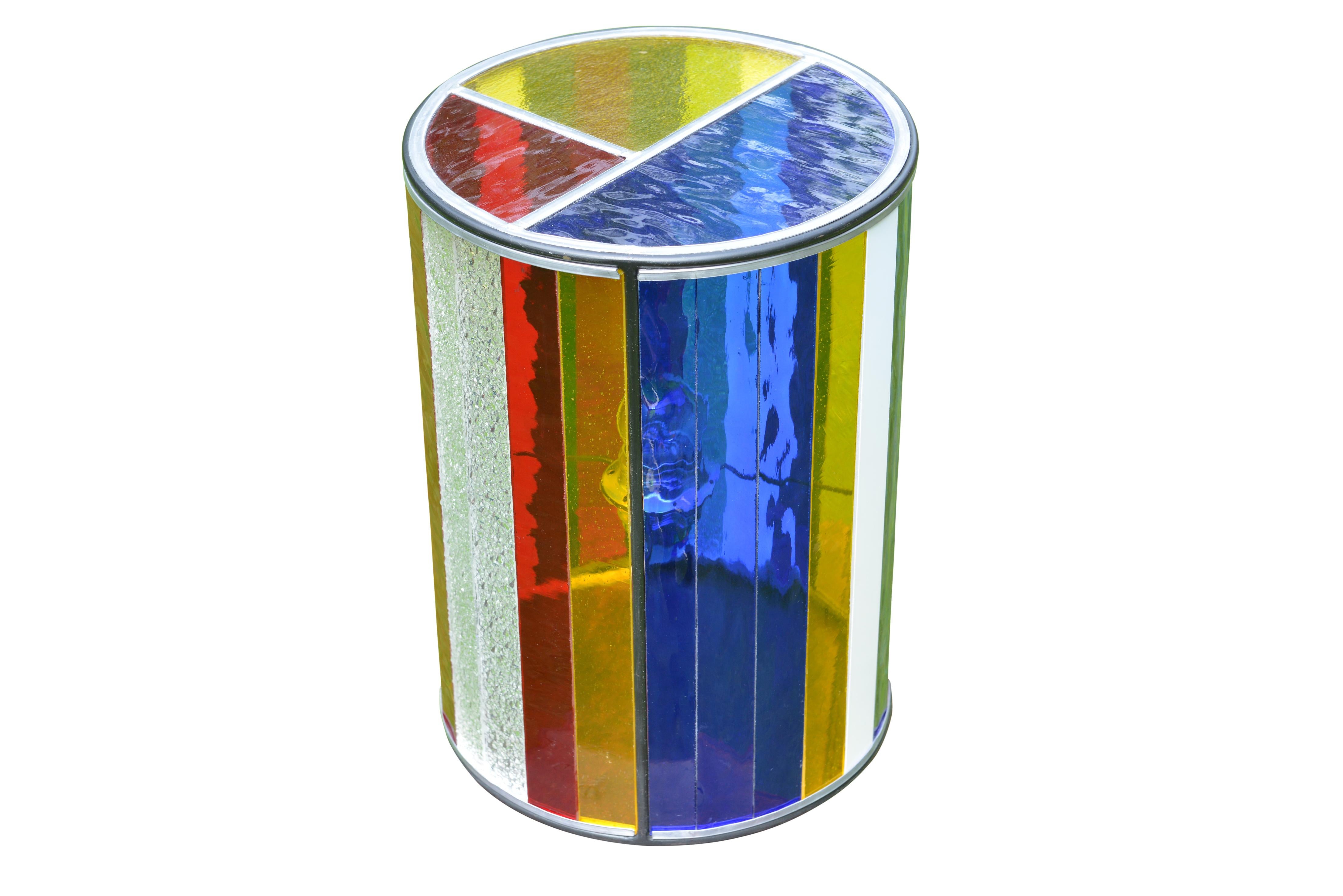 Cylindrical Belgian Colored Glass Lamp Made by Local Bruges Artist For Sale 3