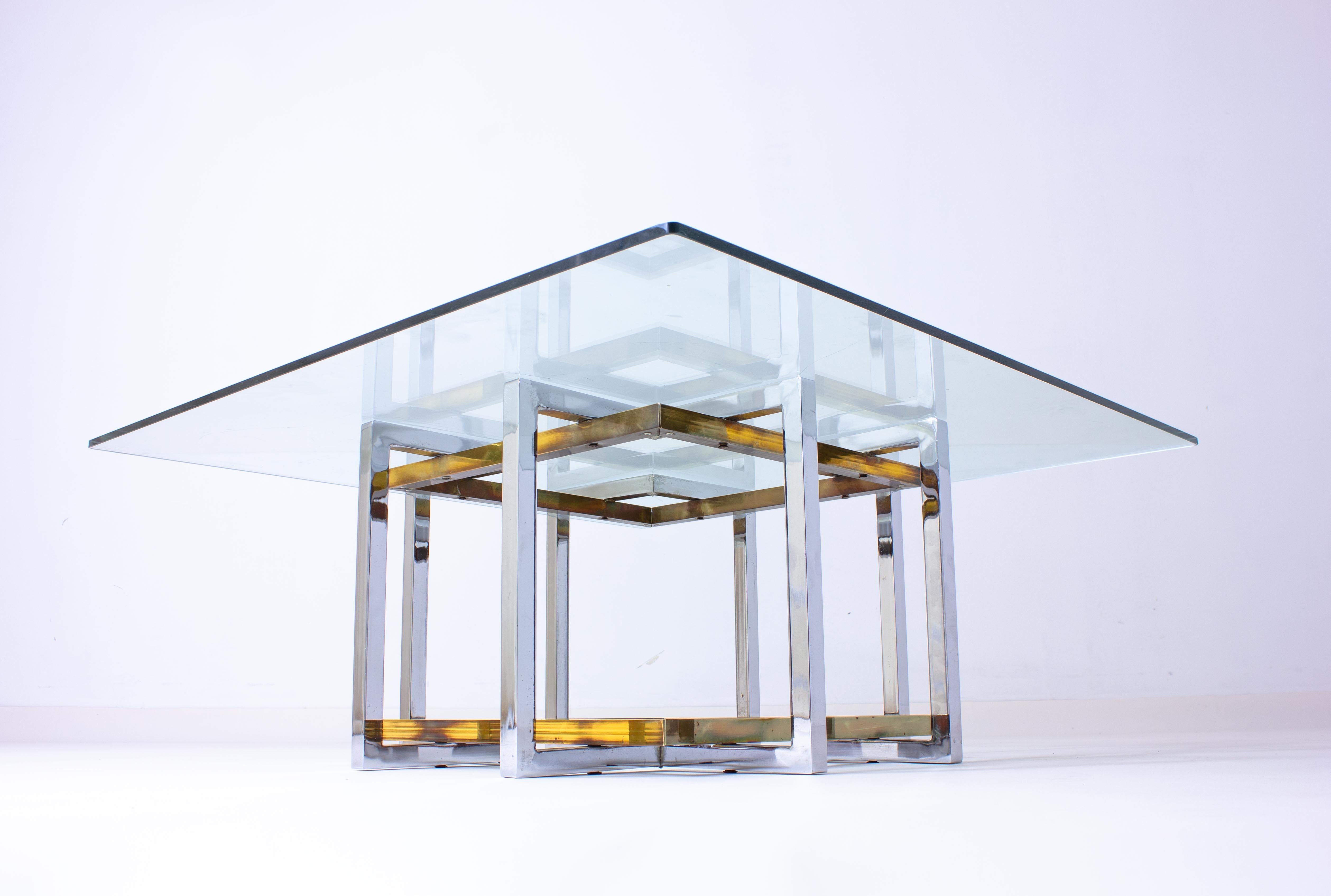 Geometrical Brass & Chrome Coffee Table, Belgium, 1970s For Sale 5
