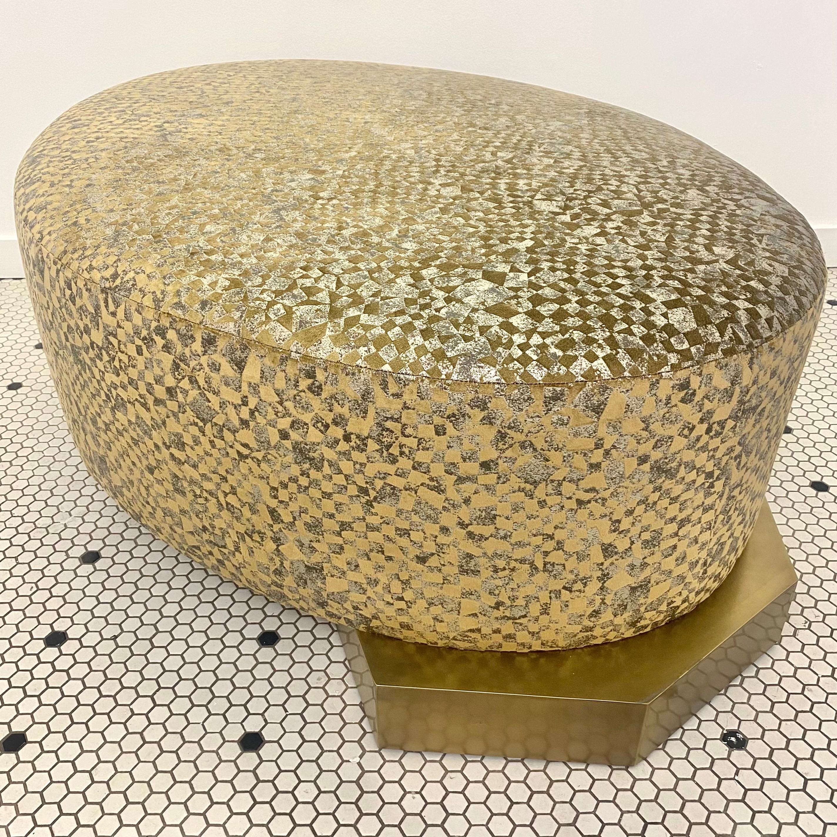 North American Geometrical Brass Pouf Ottoman For Sale