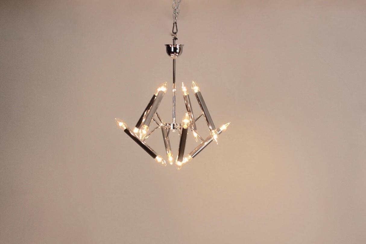 Belgian Geometrical Chrome Chandelier by Boulanger For Sale