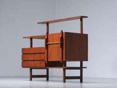 Geometrical Credenza in Wood and Brass, Italy 1960's