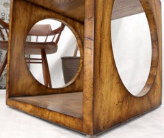 Geometrical Cube Shape Burl Flame Wood Pattern Side Table