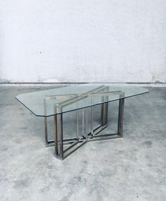 Geometrical Design Brass & Glass Dining Table by Belgochrom