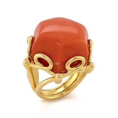 Geometrical Hexagon Dark Coral Solitaire Ring
