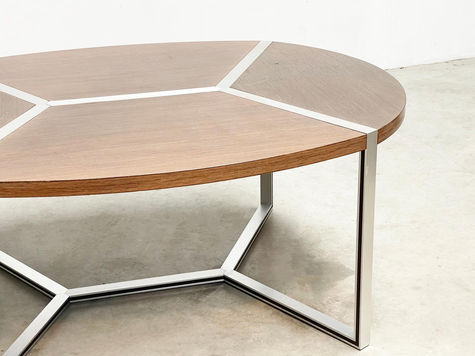 Wood Geometrical Ligne Roset dining table designed by Henri Lesetre and Claude Gailla For Sale