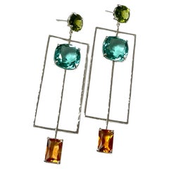 Boucles d'oreilles matelassées géométriques Paddock en péridot, quartz et argent sterling