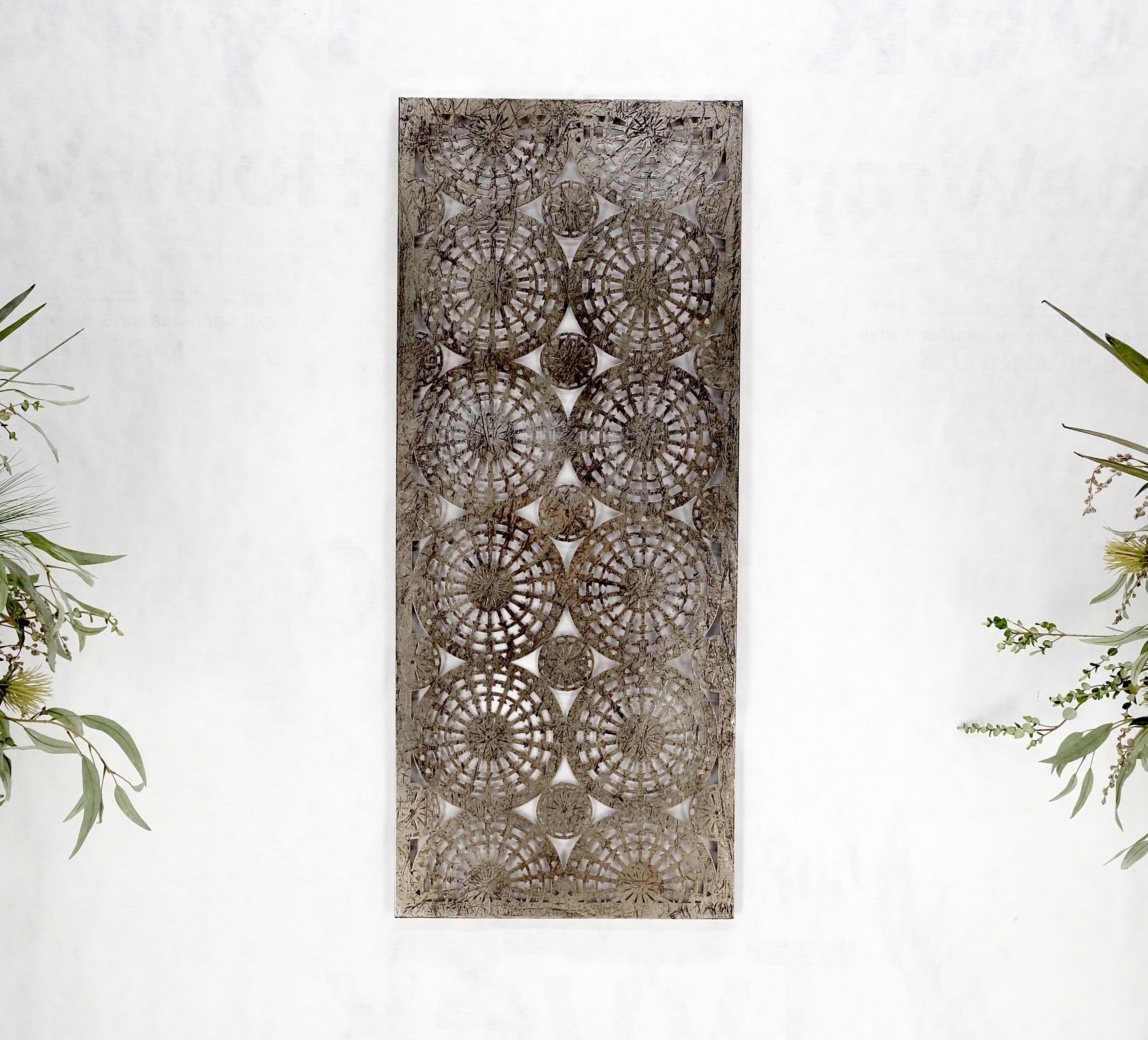 Mid-Century Modern Geometrical Patterns Silver Gilt Sheet Metal Wall Hanging Sculpture Screen MINT For Sale