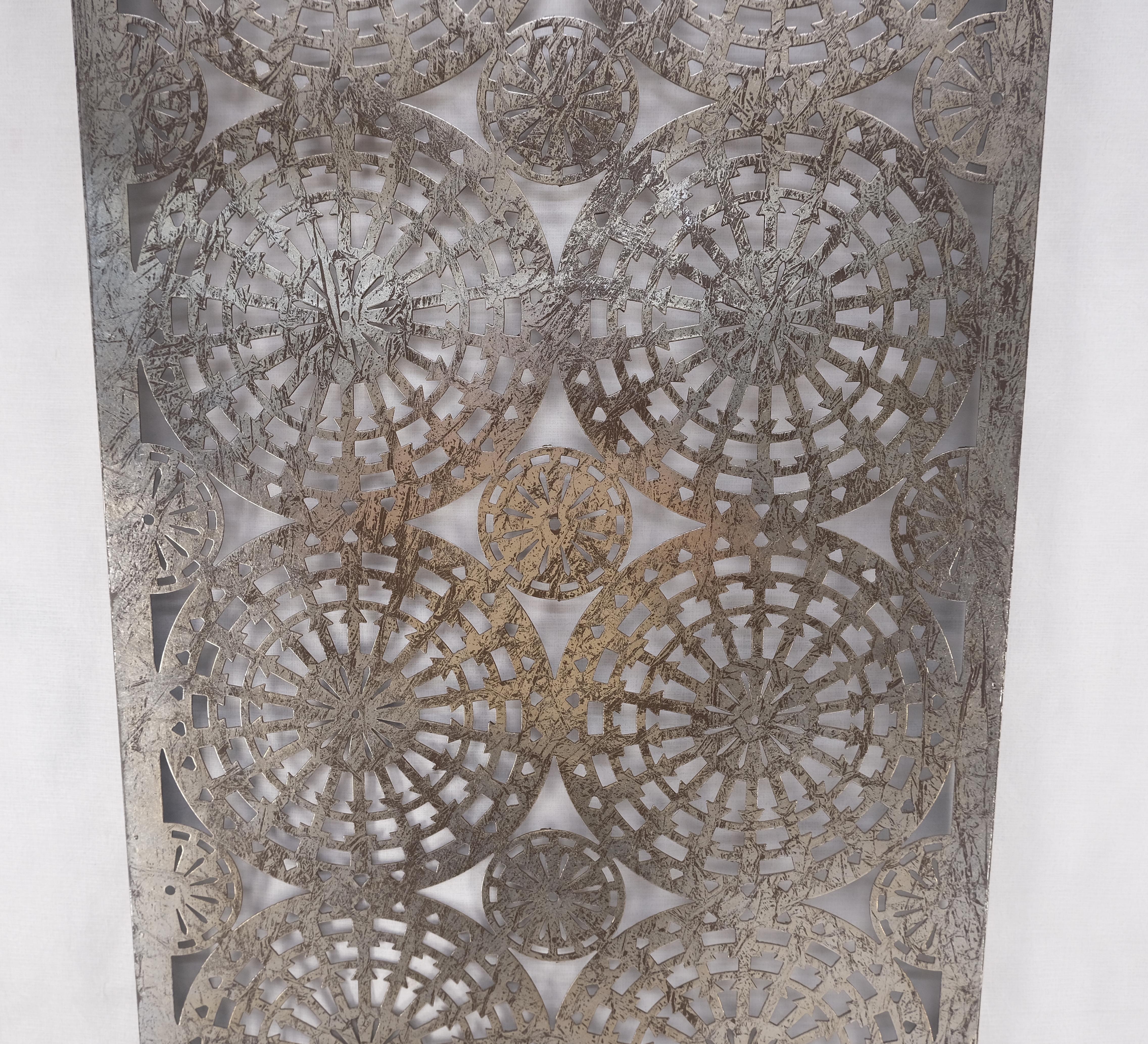 Unknown Geometrical Patterns Silver Gilt Sheet Metal Wall Hanging Sculpture Screen MINT For Sale