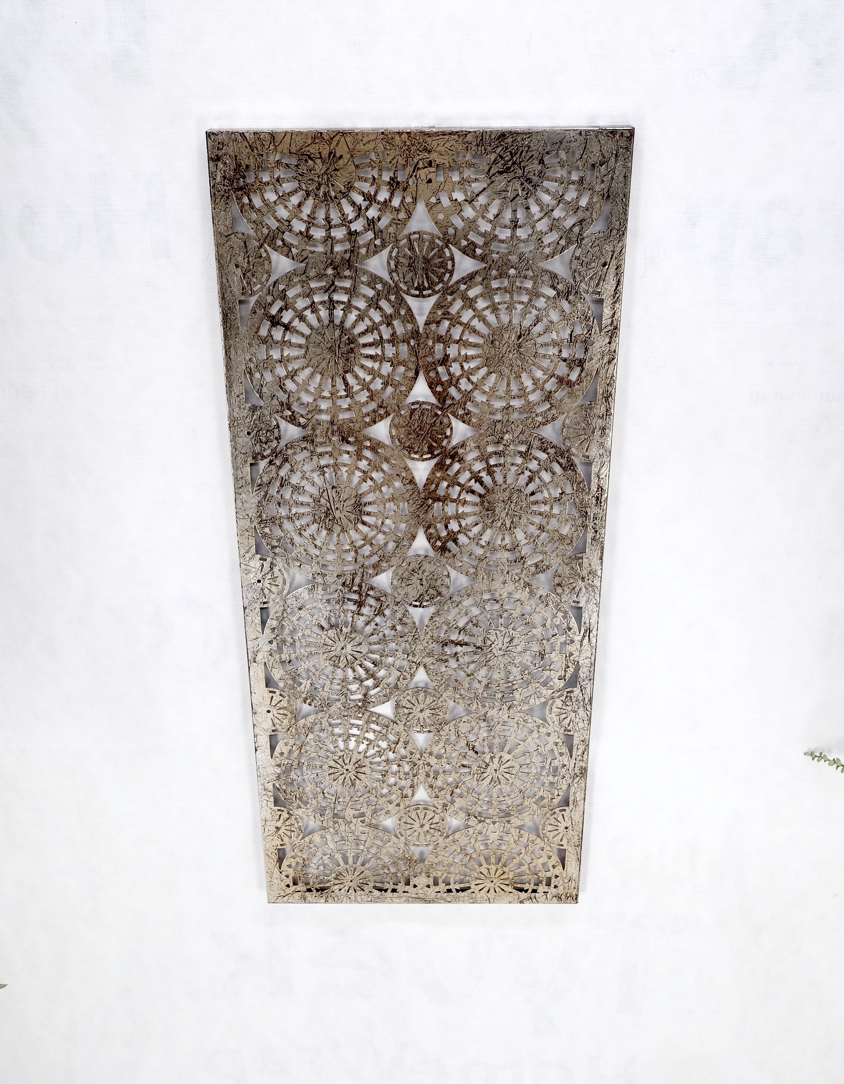 Silvered Geometrical Patterns Silver Gilt Sheet Metal Wall Hanging Sculpture Screen MINT For Sale