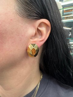 Geometrical Shape Decagon Stud Earrings 18 Karat Yellow Gold 18.4 Grams