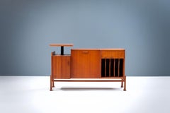 Geometrical Sideboard / DJ Booth in Patinated Teak, France, 1950s