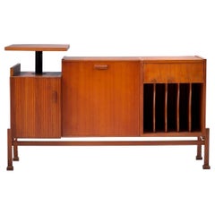 Geometrical Sideboard / DJ Booth in Patinated Teak, France, 1950s