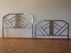 Geometrical spanish Art Deco nickel bed head and foot part with floral ornaments